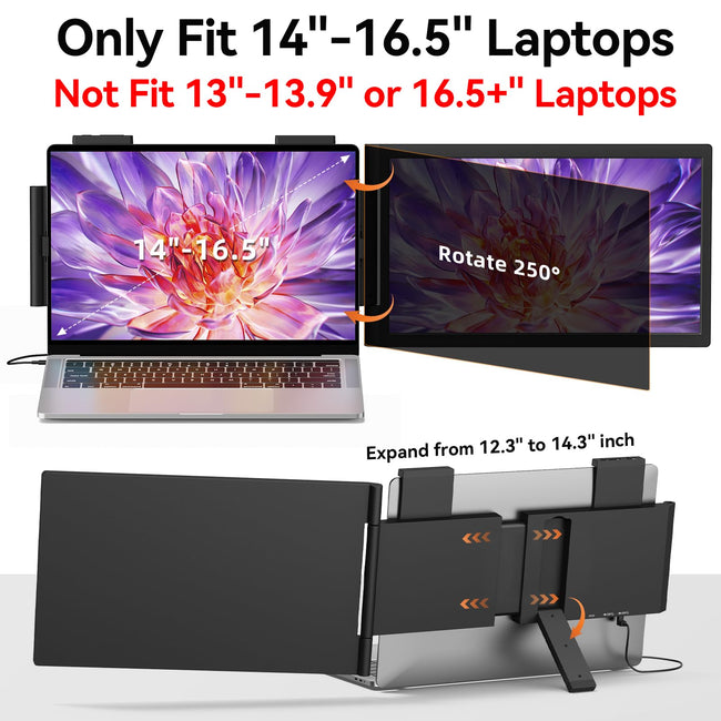 Laptop Screen Extender, 14" 1080P IPS Portable Monitor Travel Monitor for 14-16.5" Laptops with USB-C/HDMI Port, Plug and Play Attachment Screen for Windows/Mac/Android/Switch/PS5/Xbox Main Image