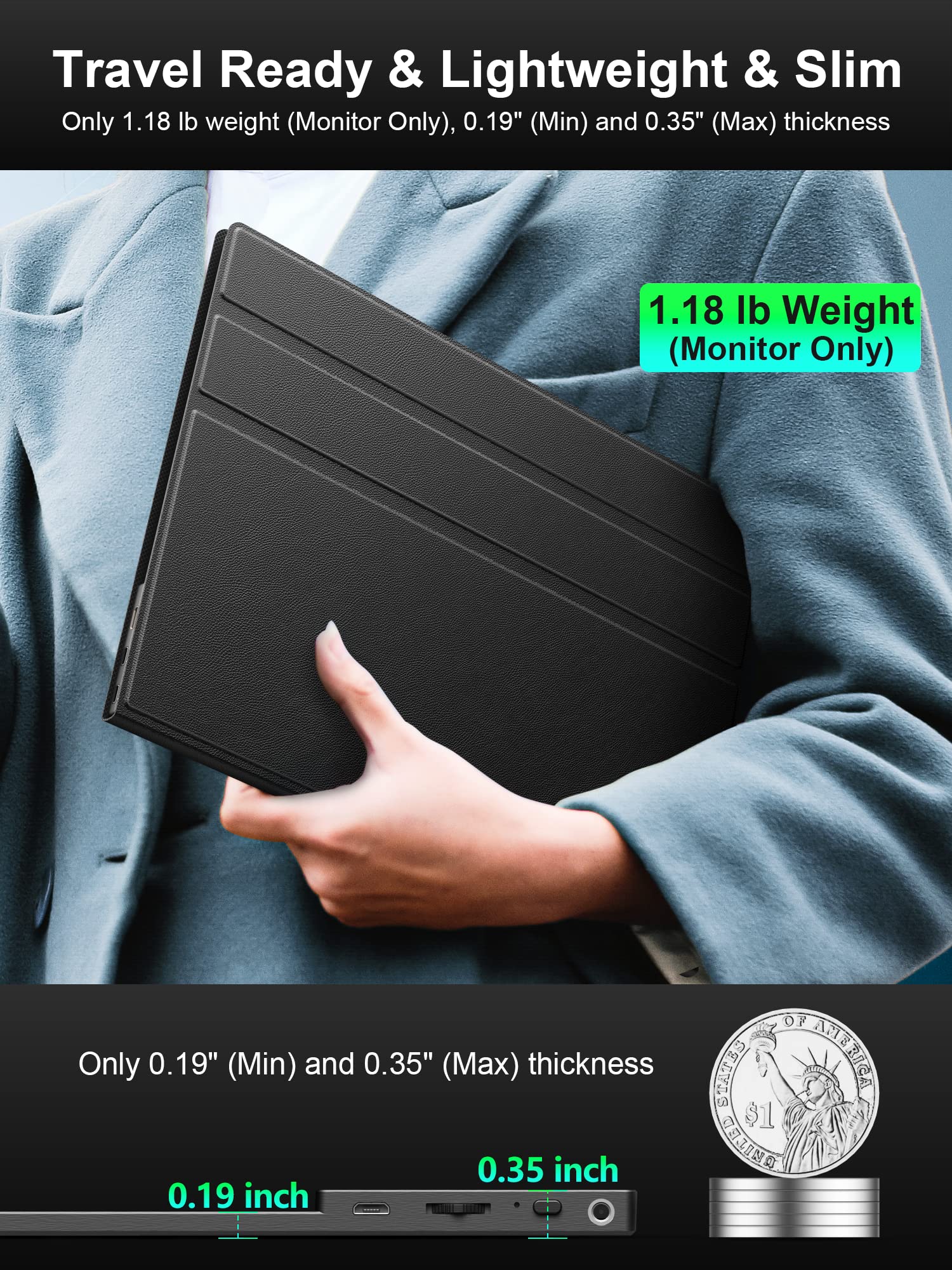 2.5K Portable Gaming Monitor, 16" 2520x1680 1500:1 IPS Laptop Monitor, Slim Lightweight USB C HDMI Computer Display, Gaming Screen with Speakers, Travel Monitor for Mac PC Phone PS4/5 Xbox Switch