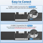 Dual Laptop Screen Extender, 14" 1080P IPS Portable Triple Monitor for 14-16.5" Laptops with USB-C Port, Plug and Play, Attachment Screen for Windows/Mac/Android/Switch/PS5/Xbox