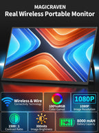 8000 mAh Wireless Portable Monitor, 15.6" 1080P IPS Laptop Screen, Second Computer Gaming Display with Speakers, Travel Monitor for Windows/Mac/Android/iOS/Gaming Console